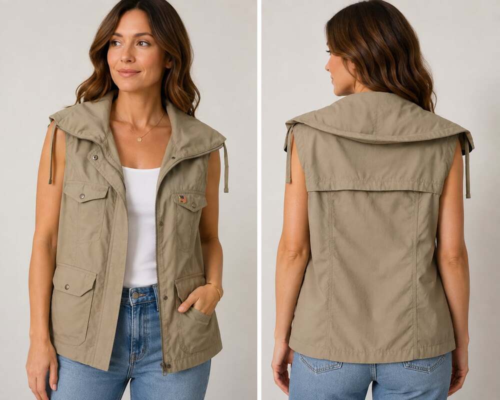 Orvis Women's Khaki Tan High collared Utility Vest Size M